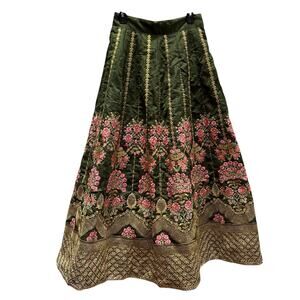 Green and Gold Lehenga, Intricate Design, Long Skirt
